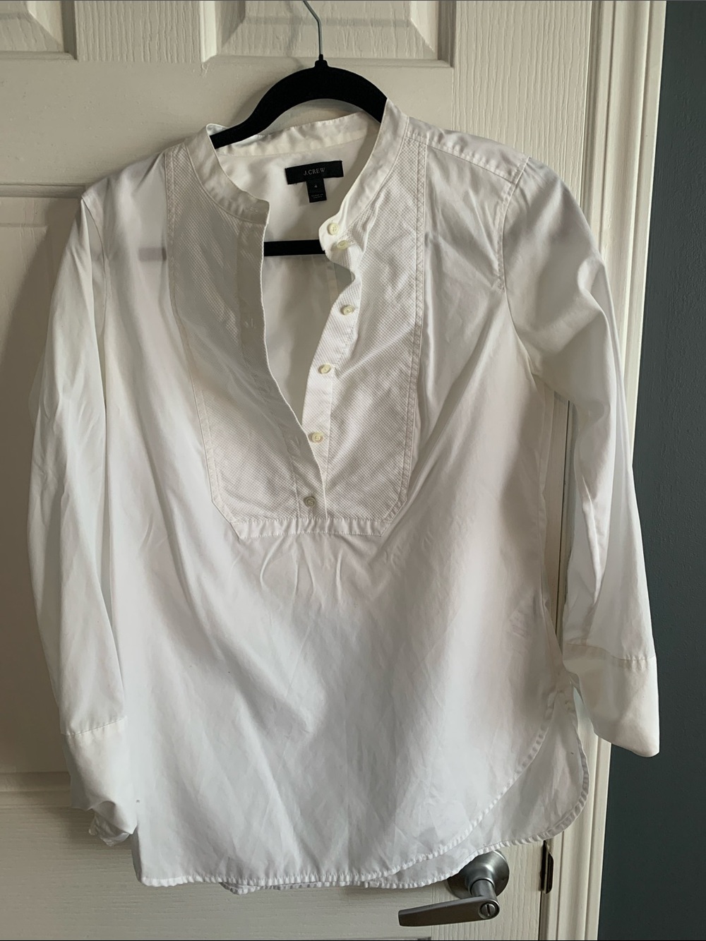 J. Crew White Popover Shirt with Textured Bib